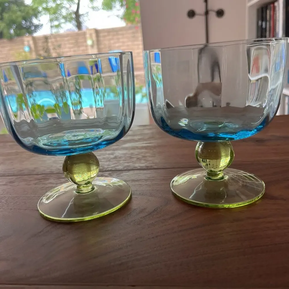 Floradora by Studio Nova Blown Glass Fruit Dessert Bowls Blue/Green Set of 2